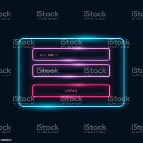 Neon Style Login Ui Form Design With Shiny Effect Stock Illustration