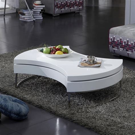 Luxury Modern White White And Black Round Swivel Coffee Table With