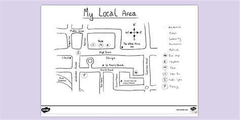 Free My Local Area Map Drawn Colouring Sheet Twinkl