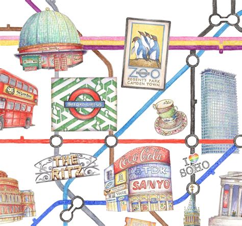 Illustrated London Underground Map Art Print Etsy