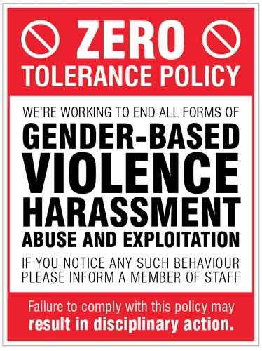Zero Tolerance Policy Gender Based Violence Harassment Abuse