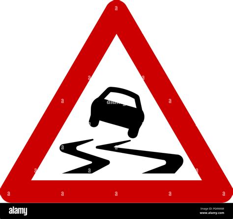 Warning Sign With Slippery Road Symbol Stock Photo Alamy