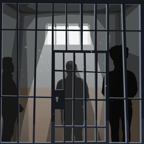 Premium Vector Illustration Of Three Imprisoned Silhouettes Staying In Prison Cell