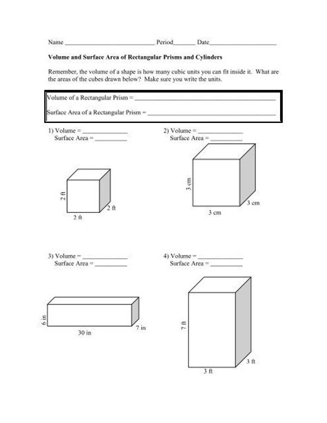 Surface Area And Volume Worksheets With Answers Worksheets Master