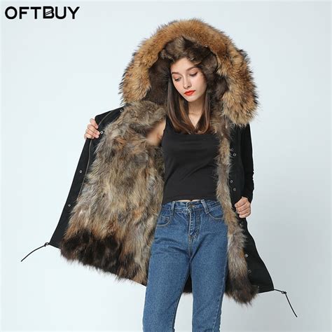 Oftbuy 2018 Long Winter Jacket Women Outwear Thick Parkas Raccoon