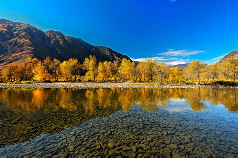 Autumn Altai Mountains River Reflection Wallpapers Hd Desktop And