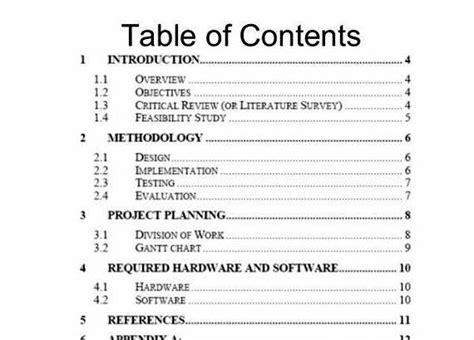 Table Of Contents For Thesis Proposal