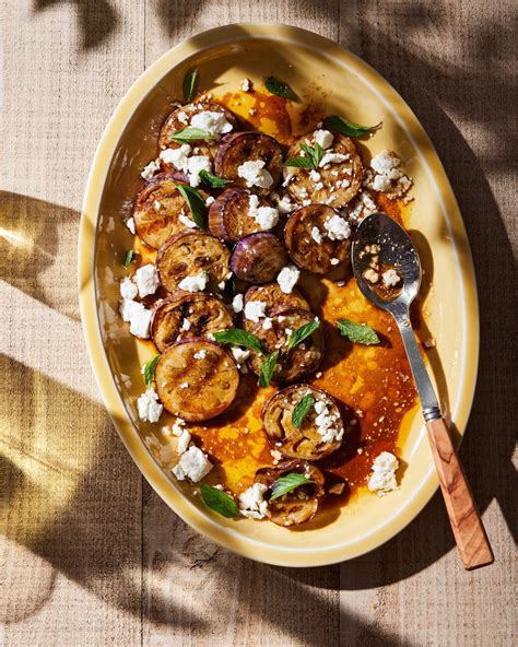 smoky grilled eggplant with feta and mint wonder valley