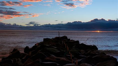 Download Wallpaper 1920x1080 Sea Coast Stones Sunset Landscape Full Hd Hdtv Fhd 1080p Hd