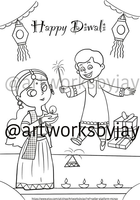 Diwali Printable Coloring Page Kids Art And Craft Instant Etsy
