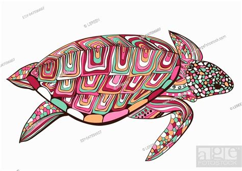 Turtle In Zentangle Zenart Doodle Style Isolated On White Background