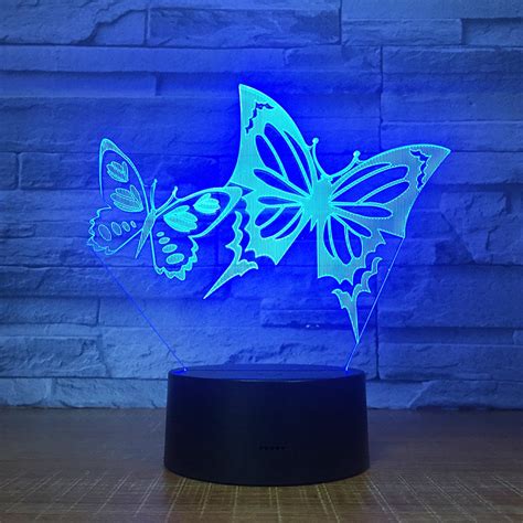 Butterfly Wings Led Night Light 3d Acrylic Panel Stereo Illusion Table Desk Lamp Multi Colored