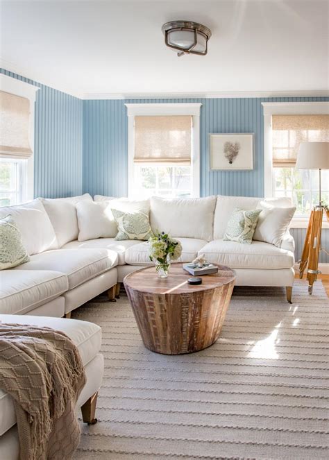 Coastal Living Room With Cornflower Blue Walls Hgtv