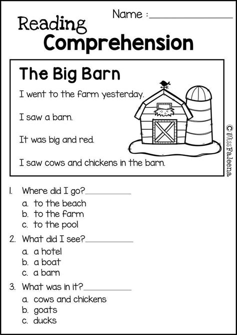 Reading Comprehension Set 2 | Kindergarten reading worksheets, 1st