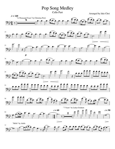 Your source for free piano sheet music, lead sheets & piano tutorials. Pop Song Medley Cello Part Sheet music for Piano | Download free in PDF or MIDI | Musescore.com
