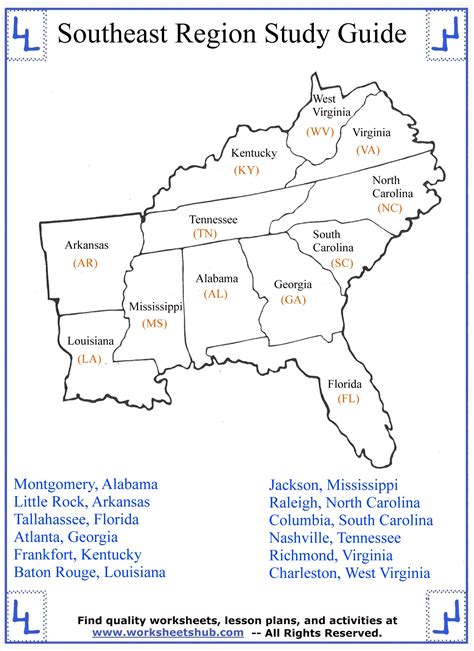 Southeast States And Capitals Quiz Printable Free Free Printable