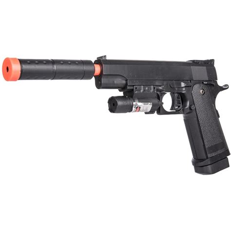 P2001c Model Spring Airsoft Pistol With Mock Suppressor And La