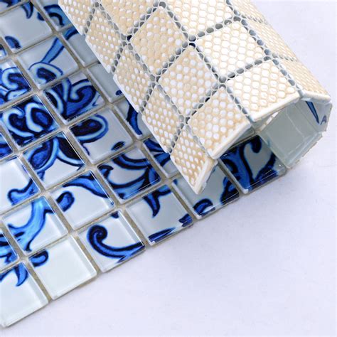 Crystal Glass Tile Blue And White Puzzle Mosaic Tile Crackle Crystal