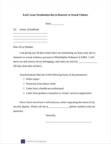 lease termination letter samples templates