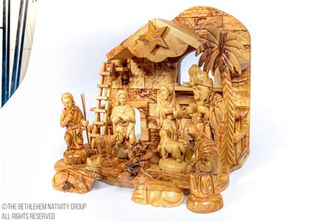 12 Pieces Individually Hand Crafted Olive Wood Musical Nativity Set