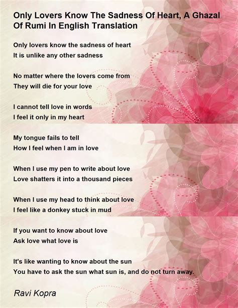 Only Lovers Know The Sadness Of Heart A Ghazal Of Rumi In English