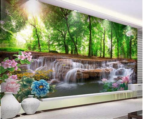 Custom Photo Mural 3d Wallpaper Forest Landscape Painting Lotus Home
