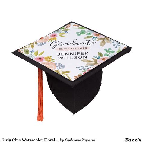 Girly Chic Watercolor Floral Class Of Graduate Graduation Cap Topper