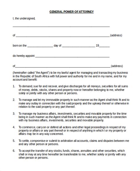 Free General Power Of Attorney Form Printable Printable Forms Free Online