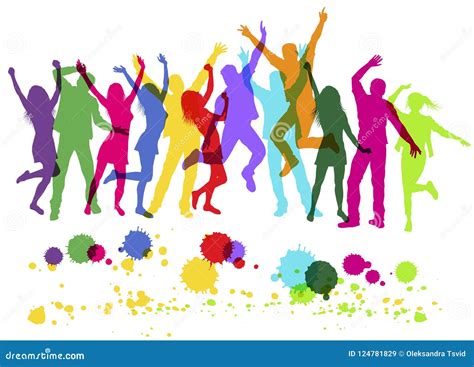 People Colorful Silhouettes Dancing On Party Isolated On White Stock