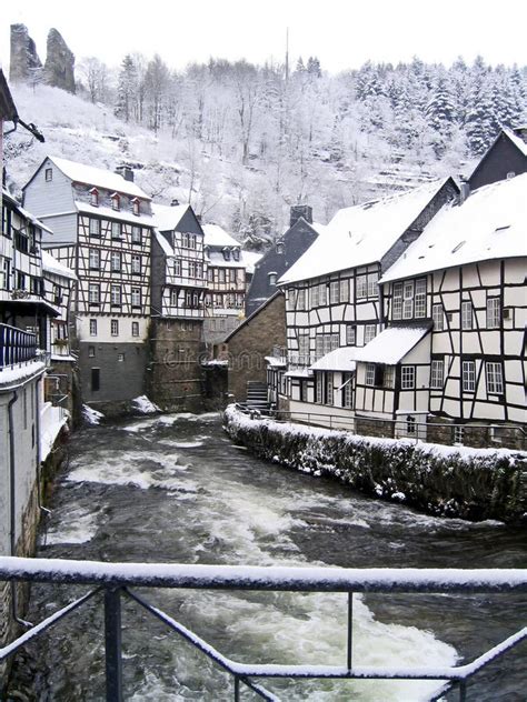 City Snow Winter Monschau Germany Stock Photo Image Of December