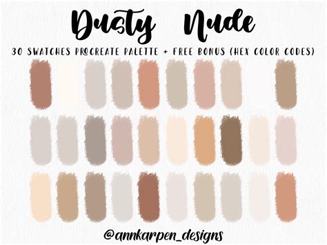 Dusty Nude Procreate Palette 30 HEX Color Codes Instant Digital