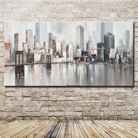 Hand Painted New York Skyline City Architecture Abstract Wall Art Hand