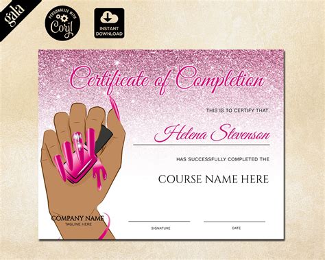 Certificate Of Completion Certificate Template Nail Technician