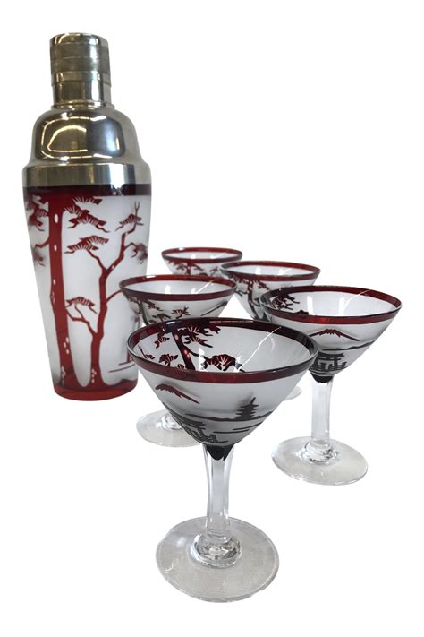 1950s Asian Motif Cocktail Shaker Set - Set of 6 on Chairish.com | Cocktail shaker set ...