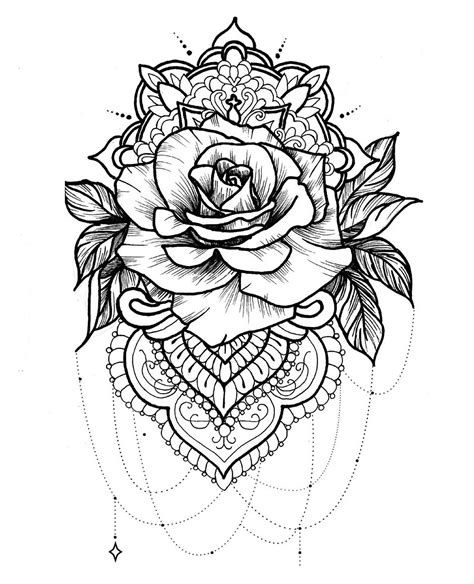 Mandala And Rose With Beautiful Petals Mandalas Adult Coloring Pages