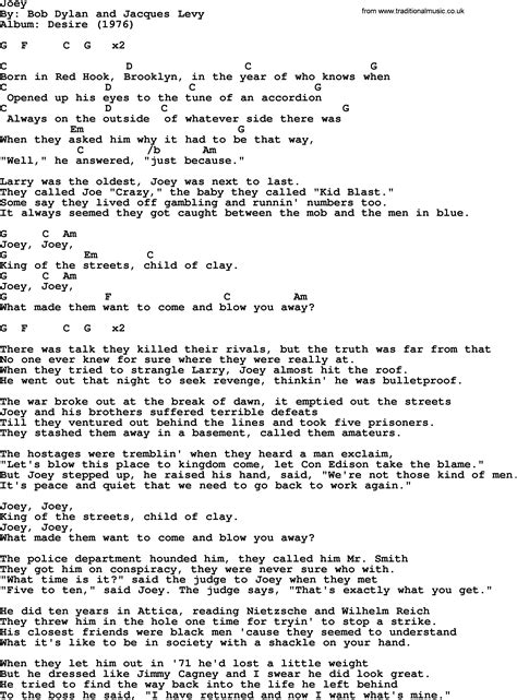 Bob Dylan Song Joey Lyrics And Chords