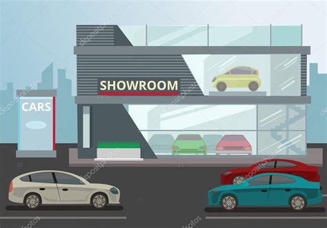 Car Showroom Vector Flat Illustration Stock Vector Image By