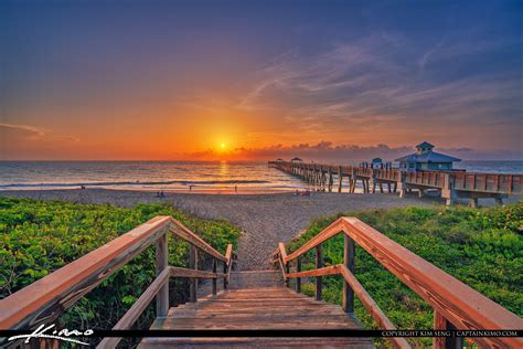 Juno Beach Pier Sunrise Down Stairs Hdr Photography By Captain Kimo