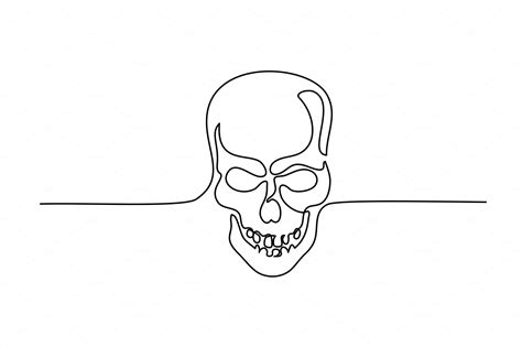 Human Skull One Line Drawing Illustrations Creative Market
