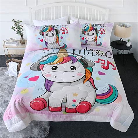 4 Pieces Kid Unicorn Comforter Set Unilovers