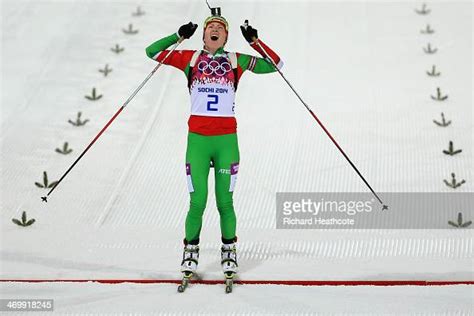 Darya Domracheva Of Belarus Celebrates Winning Gold Medal After News