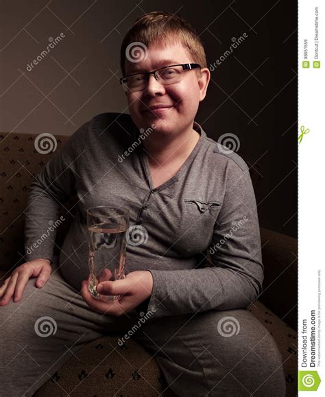 Overweight Man Drinking Water Stock Image Image Of Healthy Calories