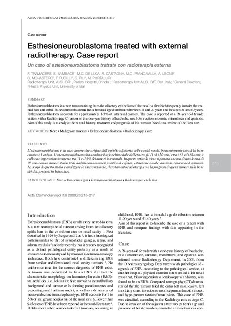 Pdf Esthesioneuroblastoma Treated With External Radiotherapy Case