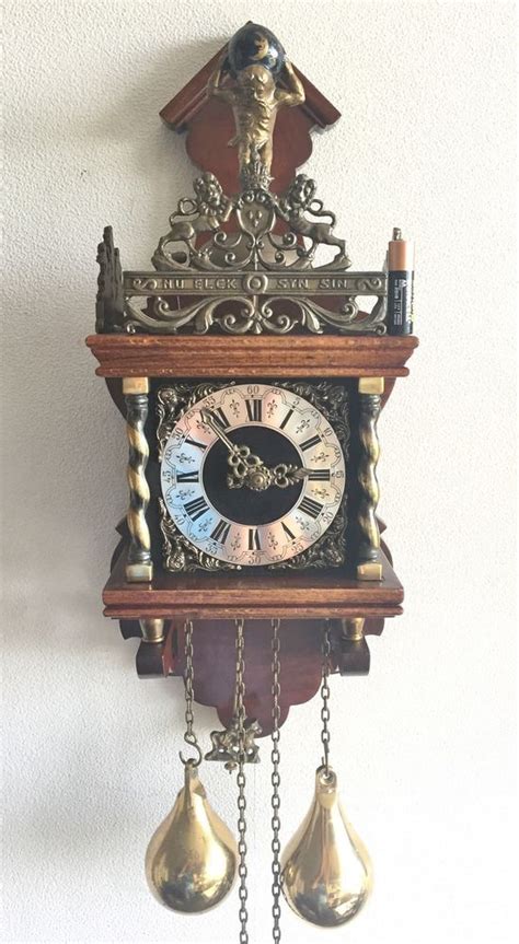 Warmink Dutch Vintage Weight Driven And Strikes To Bell Nut Wood Zaanse Wall Clock