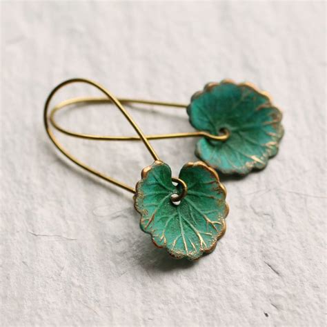 Green Leaf Earrings Boho Turquoise Lily Pad Long Earrings Etsy
