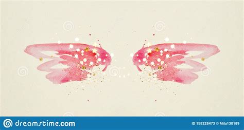 Golden Glitter And Glittering Stars On Abstract Pink Watercolor Wings