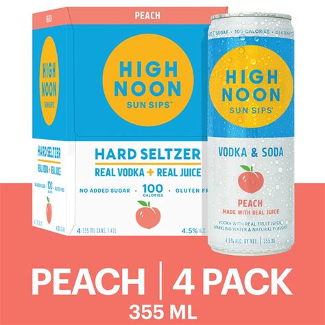 High Noon Peach Vodka Hard Seltzer 4pk 355ml Cans Garden Grocer