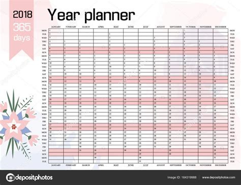 Year Wall Planner 2018 — Stock Vector © Peliken 164319988