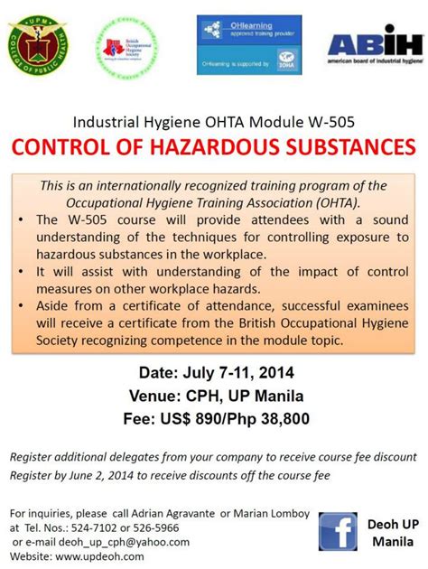 Industrial Hygiene Training Course College Of Public Health