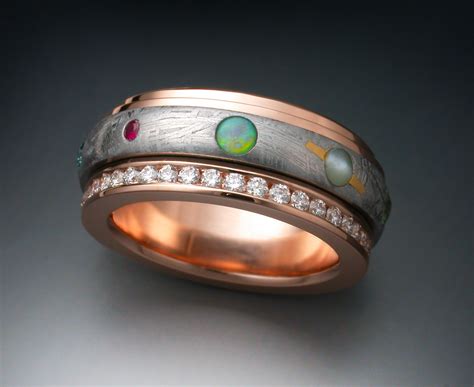 18k Gold Nine Planets Ring With Meteorite Gemstones Ph